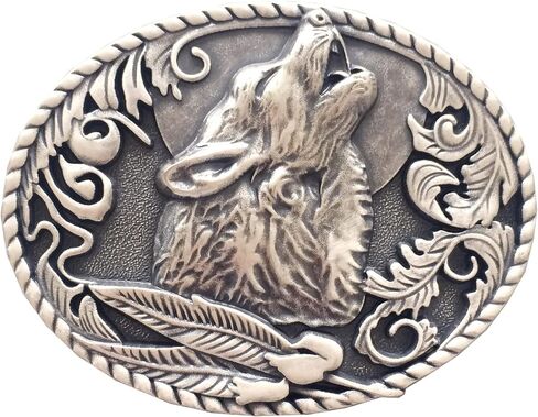 JEAN'S FRIEND Vintage Silver Finish Wolf Western Cowby Cowgirl للحياة البرية إبزيم حزام أيضًا متوفر في الولايات المتحدة in Saudi Arabia