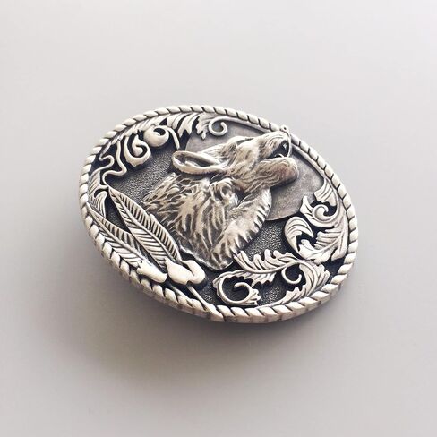 JEAN'S FRIEND Vintage Silver Finish Wolf Western Cowby Cowgirl للحياة البرية إبزيم حزام أيضًا متوفر في الولايات المتحدة in Saudi Arabia