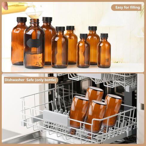 12 Pack 8 oz Amber Glass Boston Bottle With Black Poly Cap, Funnel, Chalk Labels, Pen, Dispensing Bottles for Homemade Vanilla Extract, Essential Oils, Herbal Medicine, Wedding Christmas Decor in Saudi Arabia