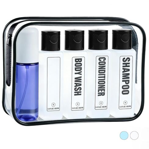 Leakproof Travel Shampoo Bottles for Toiletries TSA Approved Travel Size Toiletries Bottles, 3.4oz Refillable Squeeze Containers Set with Spray Bottle -5 Pack in Saudi Arabia