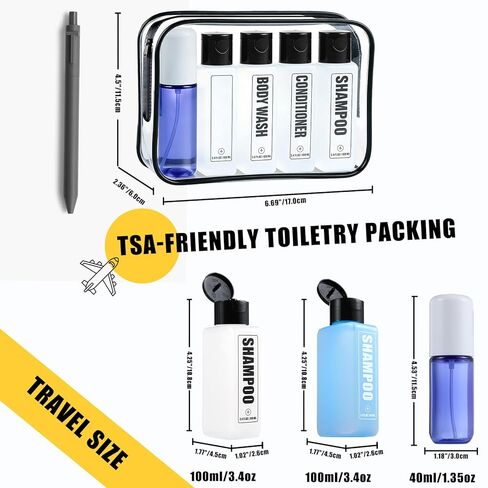 Leakproof Travel Shampoo Bottles for Toiletries TSA Approved Travel Size Toiletries Bottles, 3.4oz Refillable Squeeze Containers Set with Spray Bottle -5 Pack in Saudi Arabia