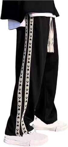 SHENHE Men's Double Embroidered Side Seams Baggy Loose Fit Wide Leg Long Drawstring Pants in Saudi Arabia