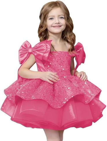 Sparkly Sequin Puffy Flower Dresses Short Girls A Line Princess Bow Knot Birthday Party Dress PT616 in Saudi Arabia