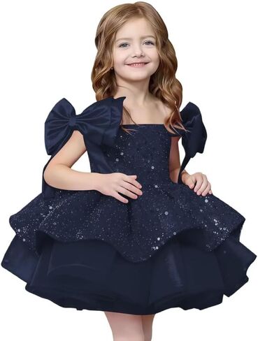 Sparkly Sequin Puffy Flower Dresses Short Girls A Line Princess Bow Knot Birthday Party Dress PT616 in Saudi Arabia