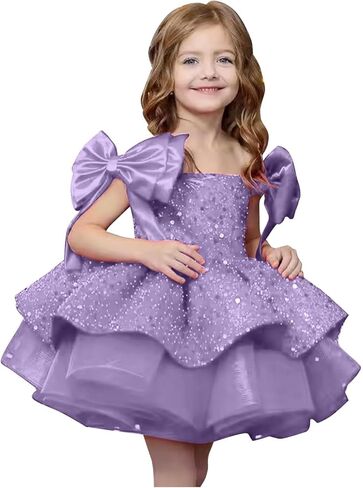 Sparkly Sequin Puffy Flower Dresses Short Girls A Line Princess Bow Knot Birthday Party Dress PT616 in Saudi Arabia