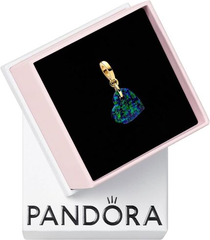PANDORA Moments Opalescent Green Heart Dangle Charm - 14k Gold-Plated Charm with Lab Created Opal - Gift for Women - Includes Gift Box in Saudi Arabia