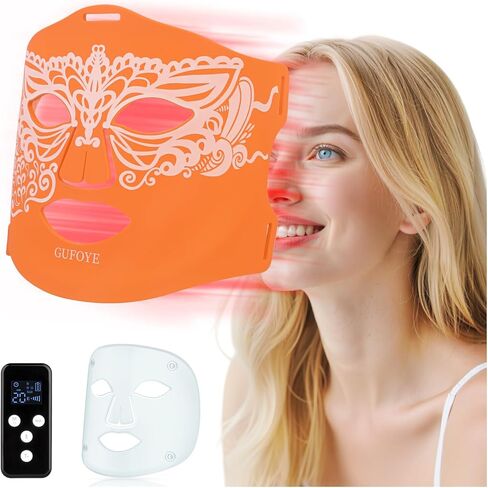Red Light Therapy for Face Mask with Ice Compress, 850nm Infrared Red Light Therapy, 7+1 Light Modes Led Face Mask Light Therapy, Level 5 Timing, 3000mAh, Led Mask Light Therapy for Home, Orange in Saudi Arabia