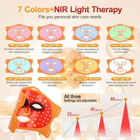 Red Light Therapy for Face Mask with Ice Compress, 850nm Infrared Red Light Therapy, 7+1 Light Modes Led Face Mask Light Therapy, Level 5 Timing, 3000mAh, Led Mask Light Therapy for Home, Orange in Saudi Arabia