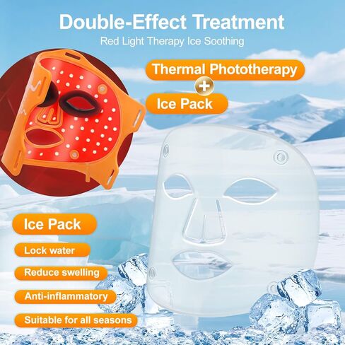 Red Light Therapy for Face Mask with Ice Compress, 850nm Infrared Red Light Therapy, 7+1 Light Modes Led Face Mask Light Therapy, Level 5 Timing, 3000mAh, Led Mask Light Therapy for Home, Orange in Saudi Arabia