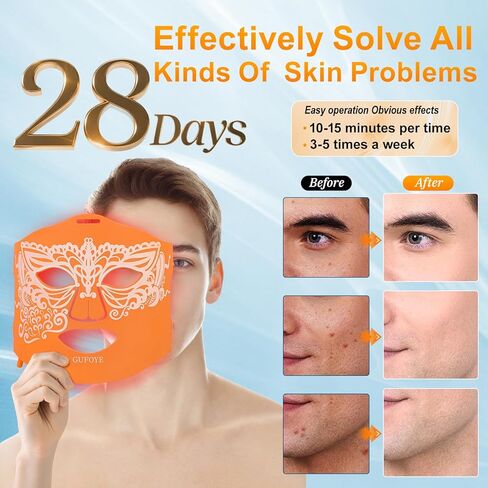 Red Light Therapy for Face Mask with Ice Compress, 850nm Infrared Red Light Therapy, 7+1 Light Modes Led Face Mask Light Therapy, Level 5 Timing, 3000mAh, Led Mask Light Therapy for Home, Orange in Saudi Arabia