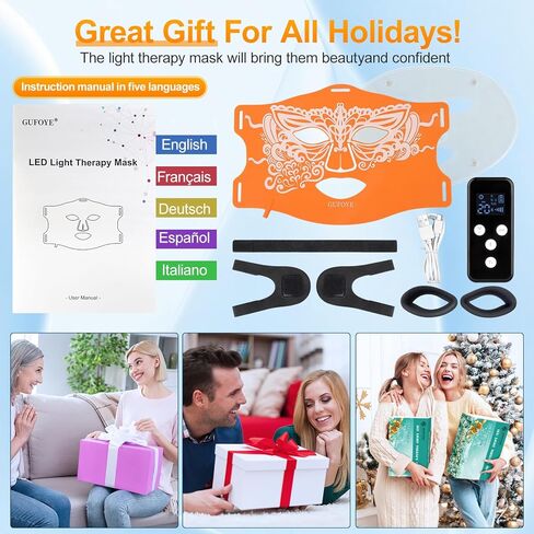 Red Light Therapy for Face Mask with Ice Compress, 850nm Infrared Red Light Therapy, 7+1 Light Modes Led Face Mask Light Therapy, Level 5 Timing, 3000mAh, Led Mask Light Therapy for Home, Orange in Saudi Arabia