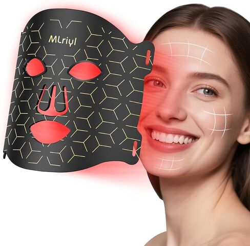 Red Light Therapy Mask, 7 Modes Portable LED Face Mask Light Therapy, 2000mAh USB-C Rechargeable Wired Controller, Blue, Orange, Timing Function, 830NM Infrared & Red Light Mask for Home & Travel in Kuwait