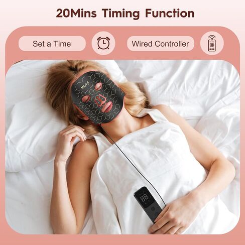 Red Light Therapy Mask, 7 Modes Portable LED Face Mask Light Therapy, 2000mAh USB-C Rechargeable Wired Controller, Blue, Orange, Timing Function, 830NM Infrared & Red Light Mask for Home & Travel in Kuwait