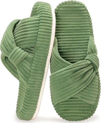 Women's House Slippers Corduroy Indoor Slippers Memory Foam Bedroom Open Toe Slippers Cross Band House Shoes in Saudi Arabia