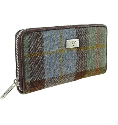 Glen Appin of Scotland Harris Tweed Wallet Large Zip Purse for Women Made in Scotland (Green Herringbone with Overcheck) in Kuwait