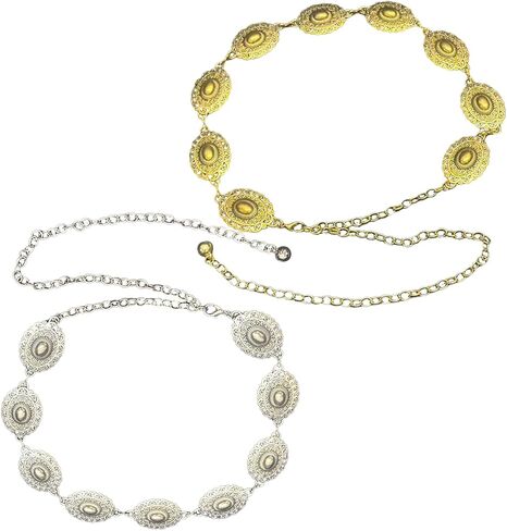 قطعتان من حزام السلسلة الغربية، أحزمة معدنية غربية ذهبية وفضية للنساء، حزام بوهو قابل للتعديل لفستان الجينز، مهرجان الموسيقى، ملابس الحفلات الموسيقية الريفية in Kuwait