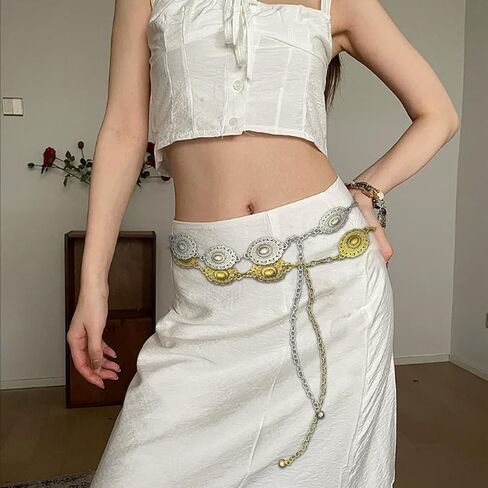 قطعتان من حزام السلسلة الغربية، أحزمة معدنية غربية ذهبية وفضية للنساء، حزام بوهو قابل للتعديل لفستان الجينز، مهرجان الموسيقى، ملابس الحفلات الموسيقية الريفية in Kuwait
