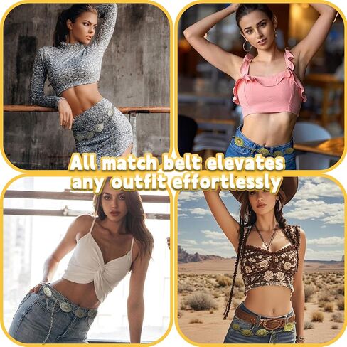 قطعتان من حزام السلسلة الغربية، أحزمة معدنية غربية ذهبية وفضية للنساء، حزام بوهو قابل للتعديل لفستان الجينز، مهرجان الموسيقى، ملابس الحفلات الموسيقية الريفية in Kuwait
