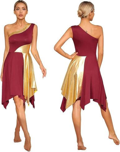 Womens One Shoulder Ballet Lyrical Tank Dance Dress Liturgical Church Praise Tunic in Saudi Arabia