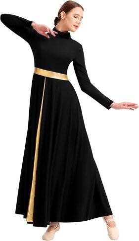 Women's Praise Dance Dress Metallic Waistband Long Swing Liturgical Worship Church Robe in Saudi Arabia