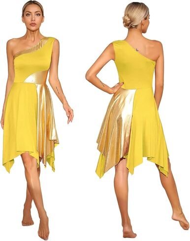 Womens One Shoulder Ballet Lyrical Tank Dance Dress Liturgical Church Praise Tunic in Saudi Arabia
