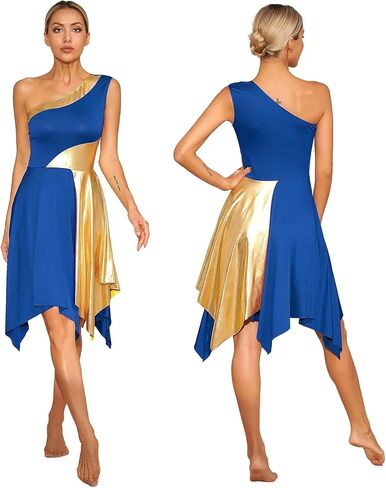 Womens One Shoulder Ballet Lyrical Tank Dance Dress Liturgical Church Praise Tunic in Saudi Arabia