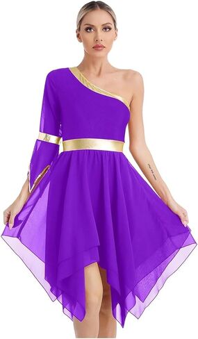 Women Dress Performance Costumes One Shoulder Flare Sleeve Irregular Hem Praise Liturgical Dresses in Saudi Arabia