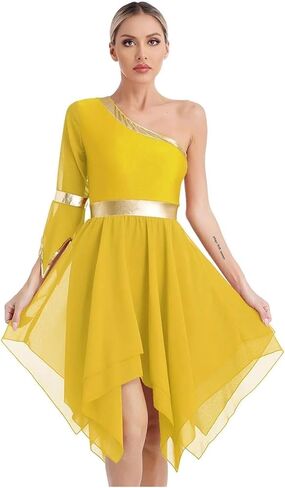 Women Dress Performance Costumes One Shoulder Flare Sleeve Irregular Hem Praise Liturgical Dresses in Saudi Arabia