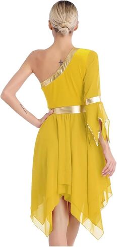 Women Dress Performance Costumes One Shoulder Flare Sleeve Irregular Hem Praise Liturgical Dresses in Saudi Arabia