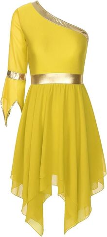 Women Dress Performance Costumes One Shoulder Flare Sleeve Irregular Hem Praise Liturgical Dresses in Saudi Arabia