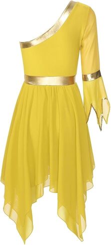 Women Dress Performance Costumes One Shoulder Flare Sleeve Irregular Hem Praise Liturgical Dresses in Saudi Arabia