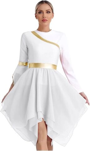 Women Dress Performance Costumes One Shoulder Flare Sleeve Irregular Hem Praise Liturgical Dresses in Saudi Arabia