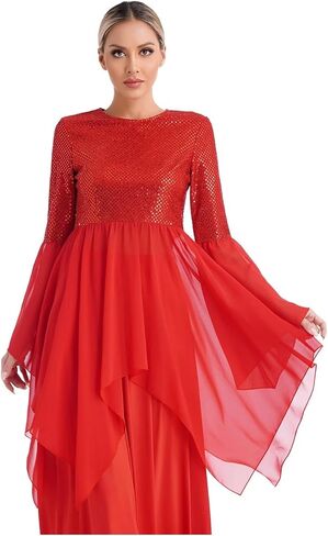 Womens Ballet Tutu Dress Sparkly Chiffon Liturgical Praise Dance Tunic Hem Church Worship in Saudi Arabia