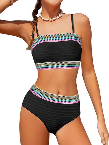 DONWEN ملابس سباحة للفتيات المراهقات طقم بيكيني مكون من قطعتين من ملابس السباحة للفتيات برقبة على شكل حرف V in Kuwait