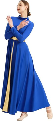Women's Praise Dance Dress Metallic Waistband Long Swing Liturgical Worship Church Robe in Saudi Arabia