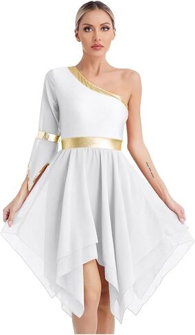 Women Dress Performance Costumes One Shoulder Flare Sleeve Irregular Hem Praise Liturgical Dresses in Saudi Arabia