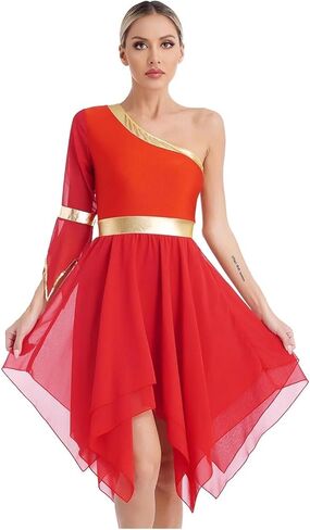 Women Dress Performance Costumes One Shoulder Flare Sleeve Irregular Hem Praise Liturgical Dresses in Saudi Arabia