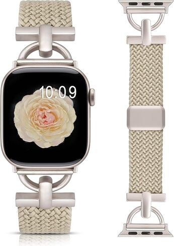 Wearlizer Braided Magnetic Band Compatible with Apple Watch Bands 42/46/38/40/41/44/45/49mm Women Men, Designer D-Shape Stretchy Elastic Nylon Strap for iWatch Series 11 10 9 8 7 6 5 4 SE/Ultra 3 2 1 in Saudi Arabia