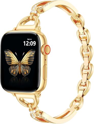 سوار MOFREE معدني نحيف متوافق مع أحزمة ساعة Apple للنساء 38 مم/40 مم/41 مم/42 مم (السلسلة 11/10)، حزام سوار رفيع لساعة iWatch SE/9/8/7/6/5/4/3/2/1، خفيف الوزن للنساء ذهبي in Kuwait