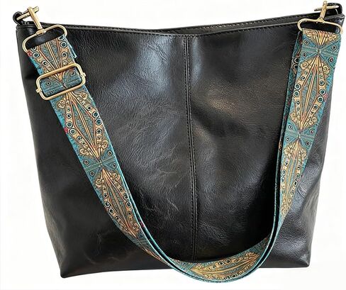 Oversized Pu leather handbag, women's crossbody bag, shopping bag, travel large capacity shoulder bag, black in Saudi Arabia