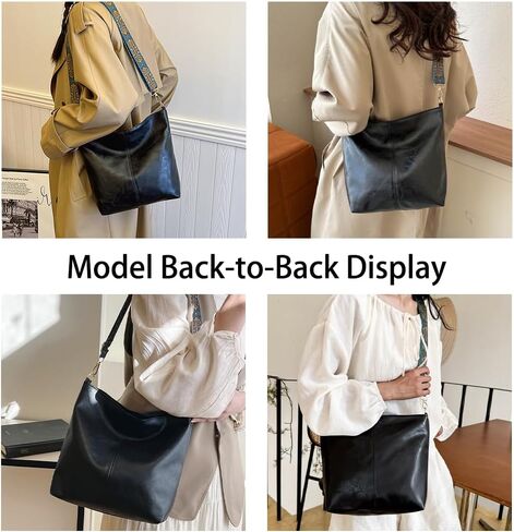 Oversized Pu leather handbag, women's crossbody bag, shopping bag, travel large capacity shoulder bag, black in Saudi Arabia
