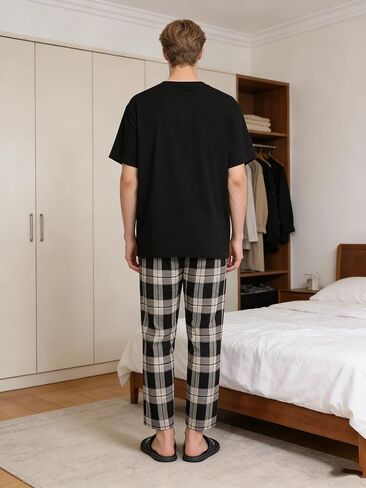 Black Plaid Men's Pajama Sets, Soft Pajama Pants Pjs for Mens, Pijamas Para Hombres in Saudi Arabia