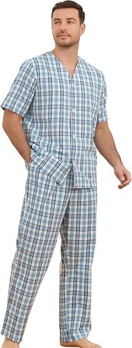 Vulcanodon 100% Cotton Mens Pajamas Set, Lightweight Button Up Mens Sleepwear in Kuwait