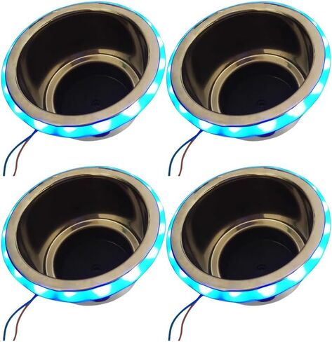 MARINE CITY Stainless Steel Marine Grade Blue LED Ring Light Cup Holder with Drain for Marines – Yachts – Ships – Kayaks (Pack of 2) in Saudi Arabia