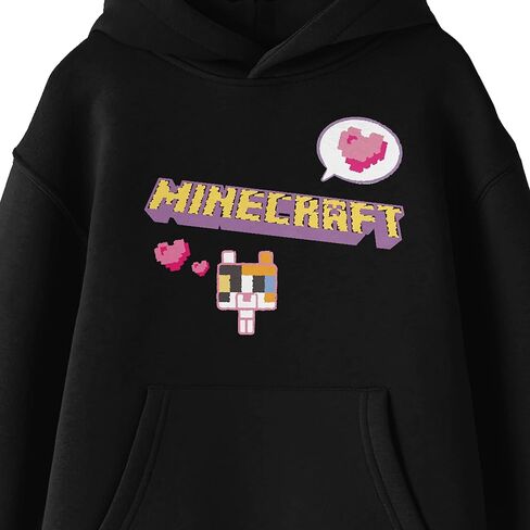 Minecraft Block Kitten with Block Heart and Logo Youth Black Graphic Hoodie in Saudi Arabia