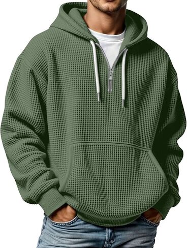 Mens Quarter Zip Sweatshirt Mens Shirts Long Sleeve Waffle Solid Color Sweatshirt 1/4 Zip Pullover with Pockets in Saudi Arabia