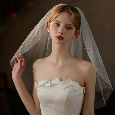 Wedding Veils for Brides Pearl Short 1 Tier Wedding Veil with Comb for Wedding Bachelorette Party in Saudi Arabia