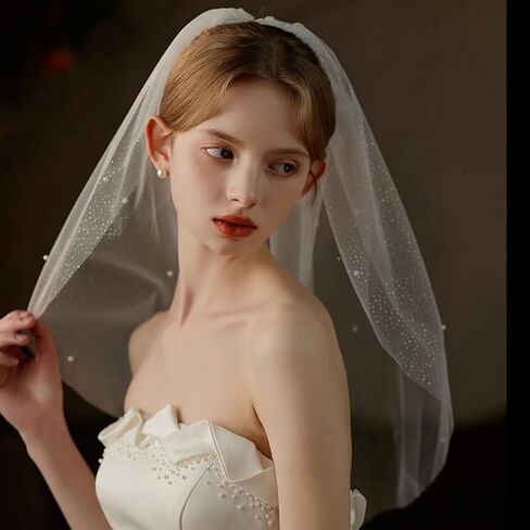 Wedding Veils for Brides Pearl Short 1 Tier Wedding Veil with Comb for Wedding Bachelorette Party in Saudi Arabia