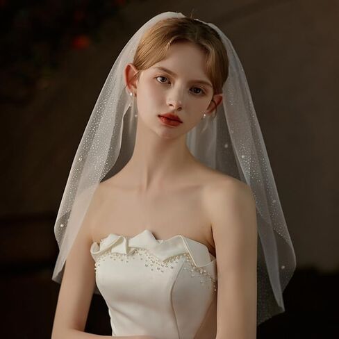 Wedding Veils for Brides Pearl Short 1 Tier Wedding Veil with Comb for Wedding Bachelorette Party in Saudi Arabia
