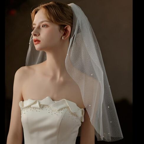Wedding Veils for Brides Pearl Short 1 Tier Wedding Veil with Comb for Wedding Bachelorette Party in Saudi Arabia